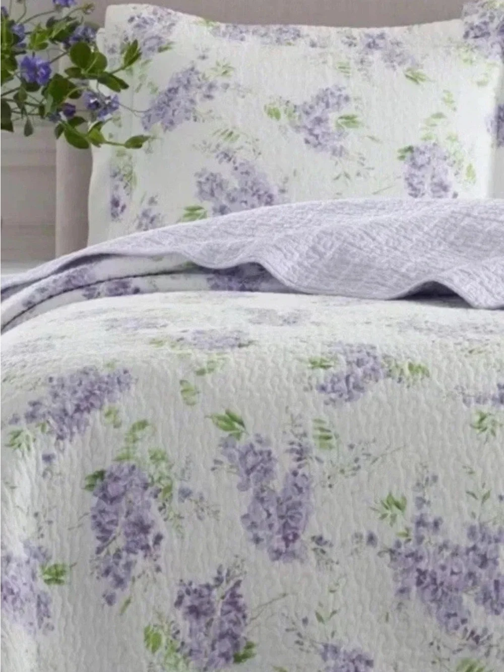 Laura Ashley Keighley Full/Queen Purple Floral Reversible 3 Pc Quilt Set NWT